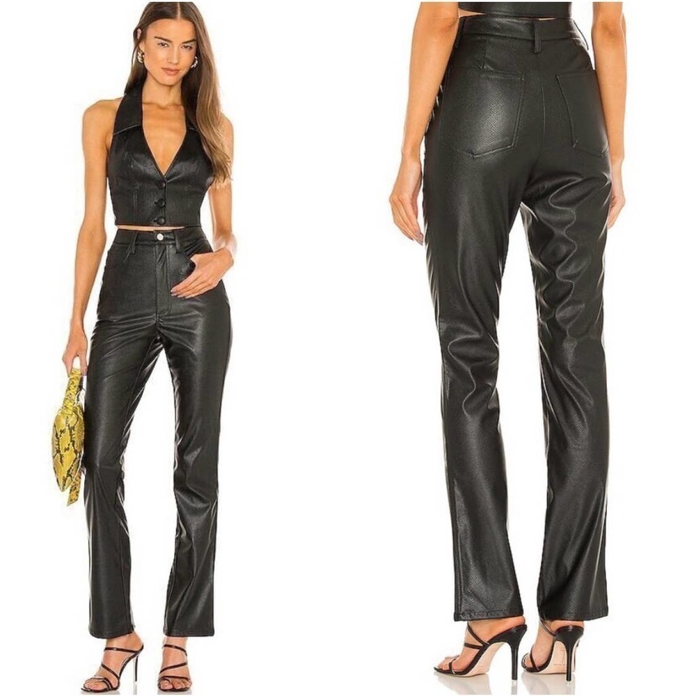 WeWoreWhat Ankle Flare Embossed Faux Leather Bootcut Pants Black 26 NWT